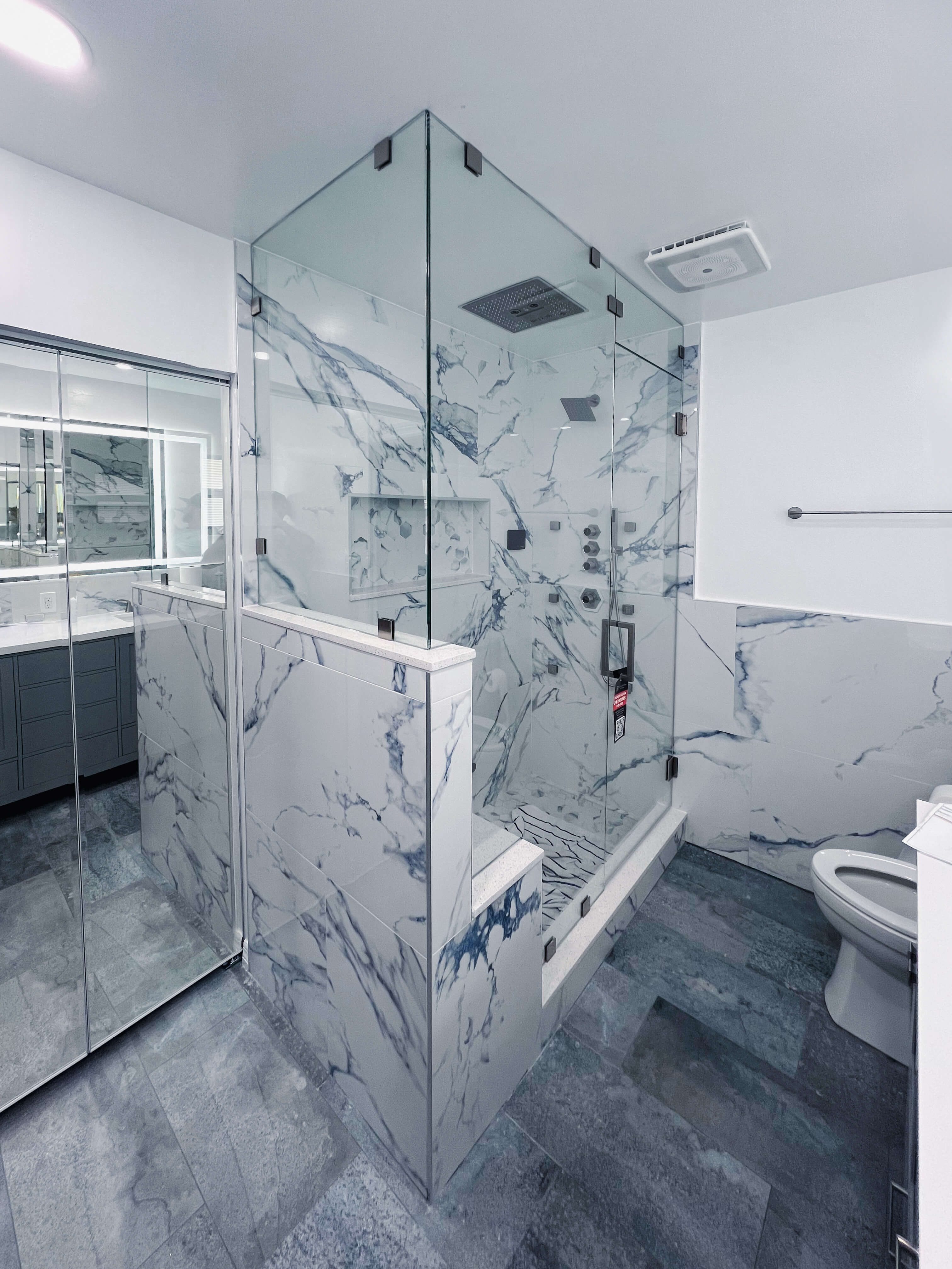 90° Degree Angle Shower 3/8” Clear Monolithic Tempered Glass