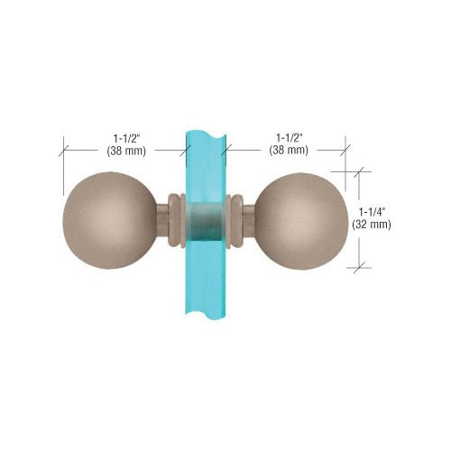 Durable glass door handle with round knobs and precise measurements.