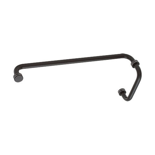 Durable black metal handlebar for glass display or mirror mounting projects.