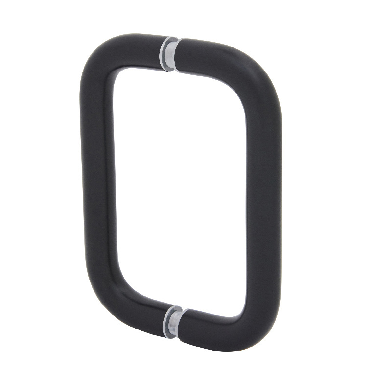 Black modern glass door handle with sleek, minimalist design for safety, style, and functionality.