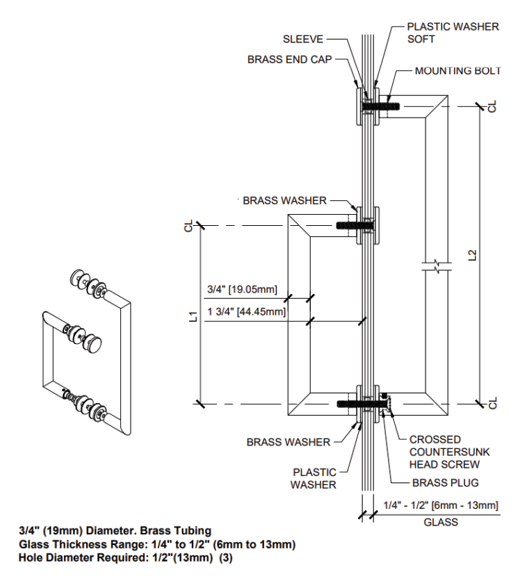 High-quality mirror mounting diagram with detailed measurements and hardware info.