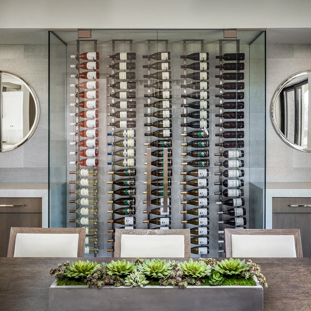 Elegant wine storage glass wine display wall.