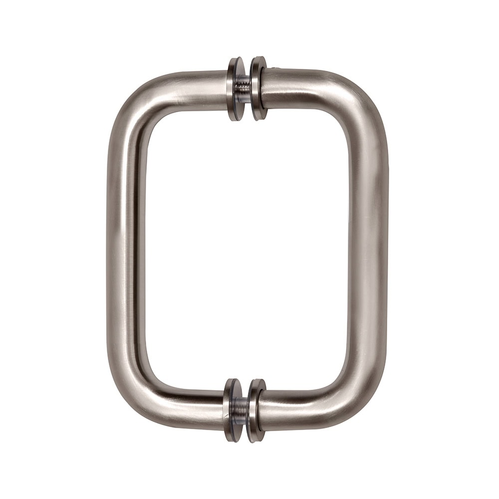 Stainless steel rectangular glass door handle for commercial and residential use.