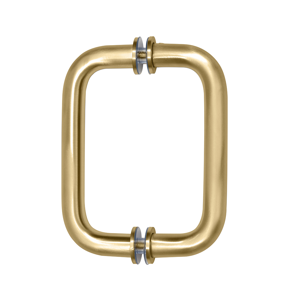 Luxurious gold glass door handle for mirror and custom glass applications.