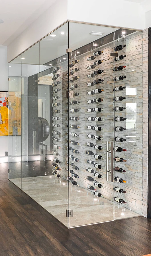 Glass wine storage with modern design and sleek look.