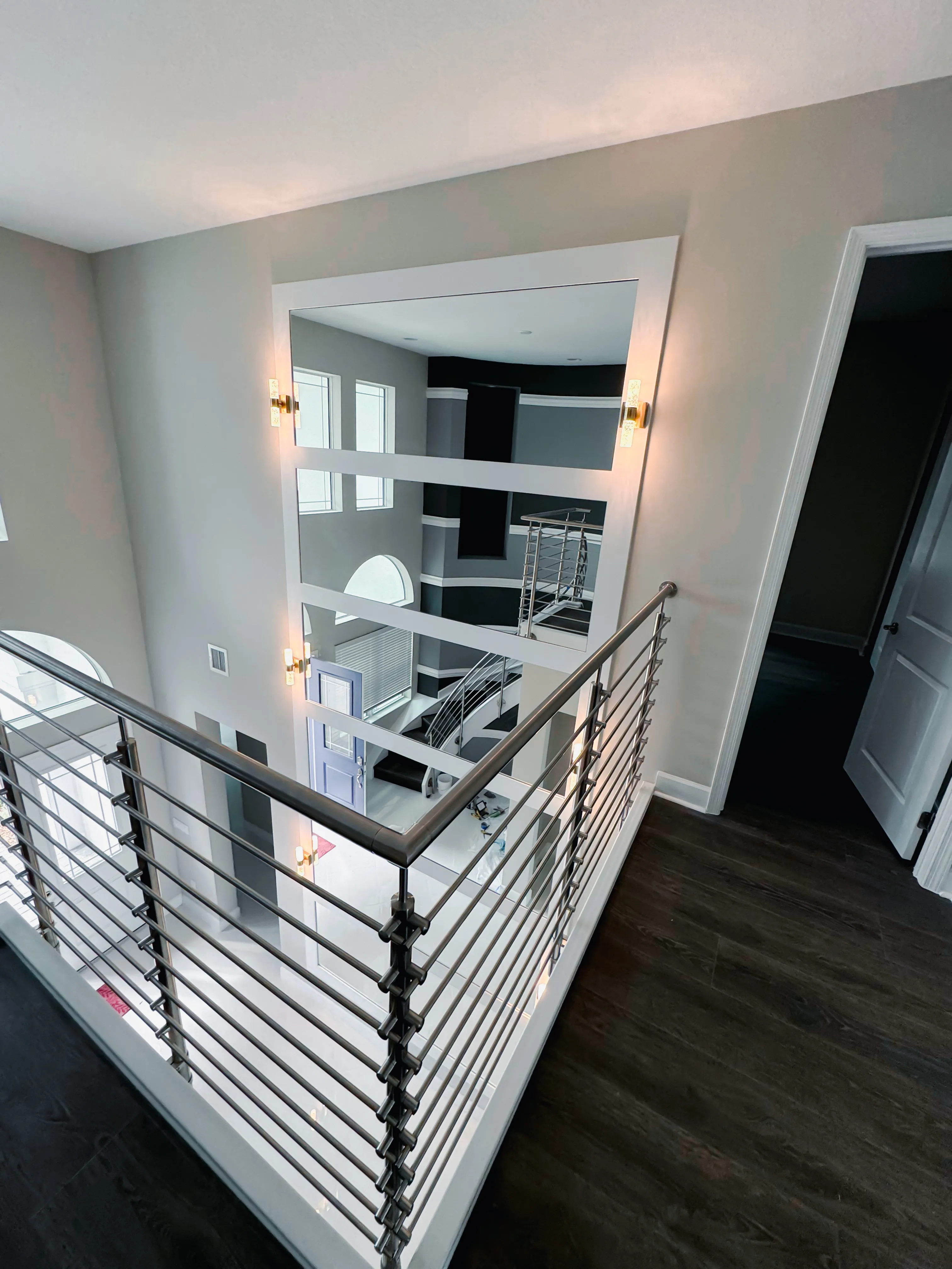 Highly reflective glass mirror for interior decor.