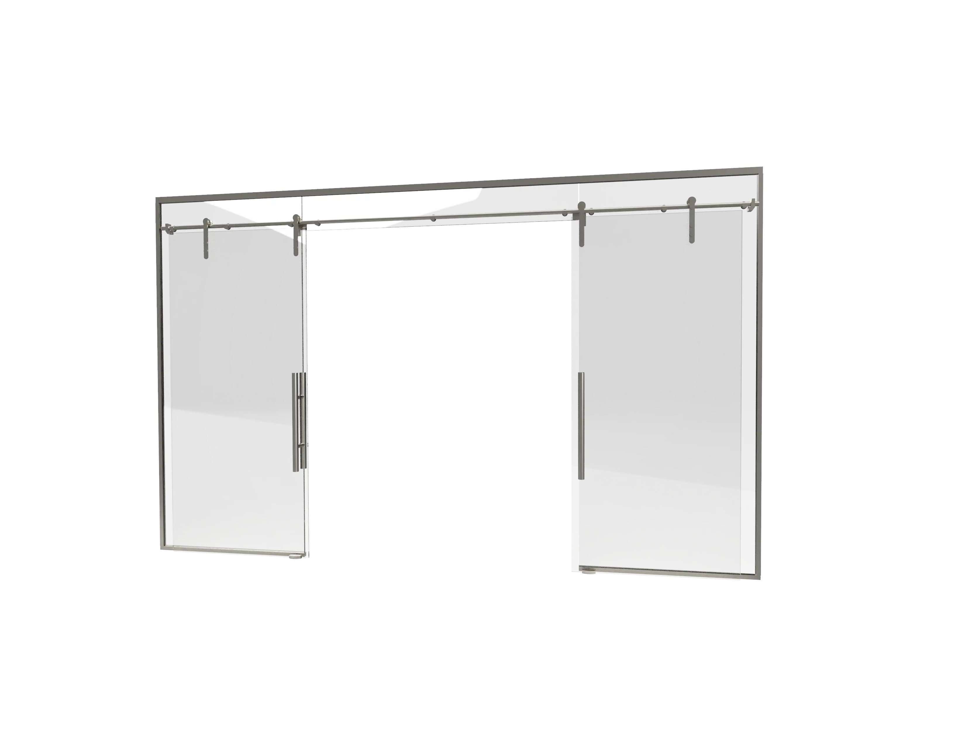 Modern stainless steel glass door with sliding track for commercial use.