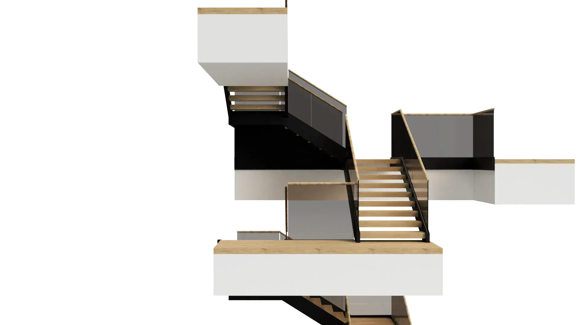 Modern glass staircase featuring wood railings and sleek design, ideal for contemporary home decor.