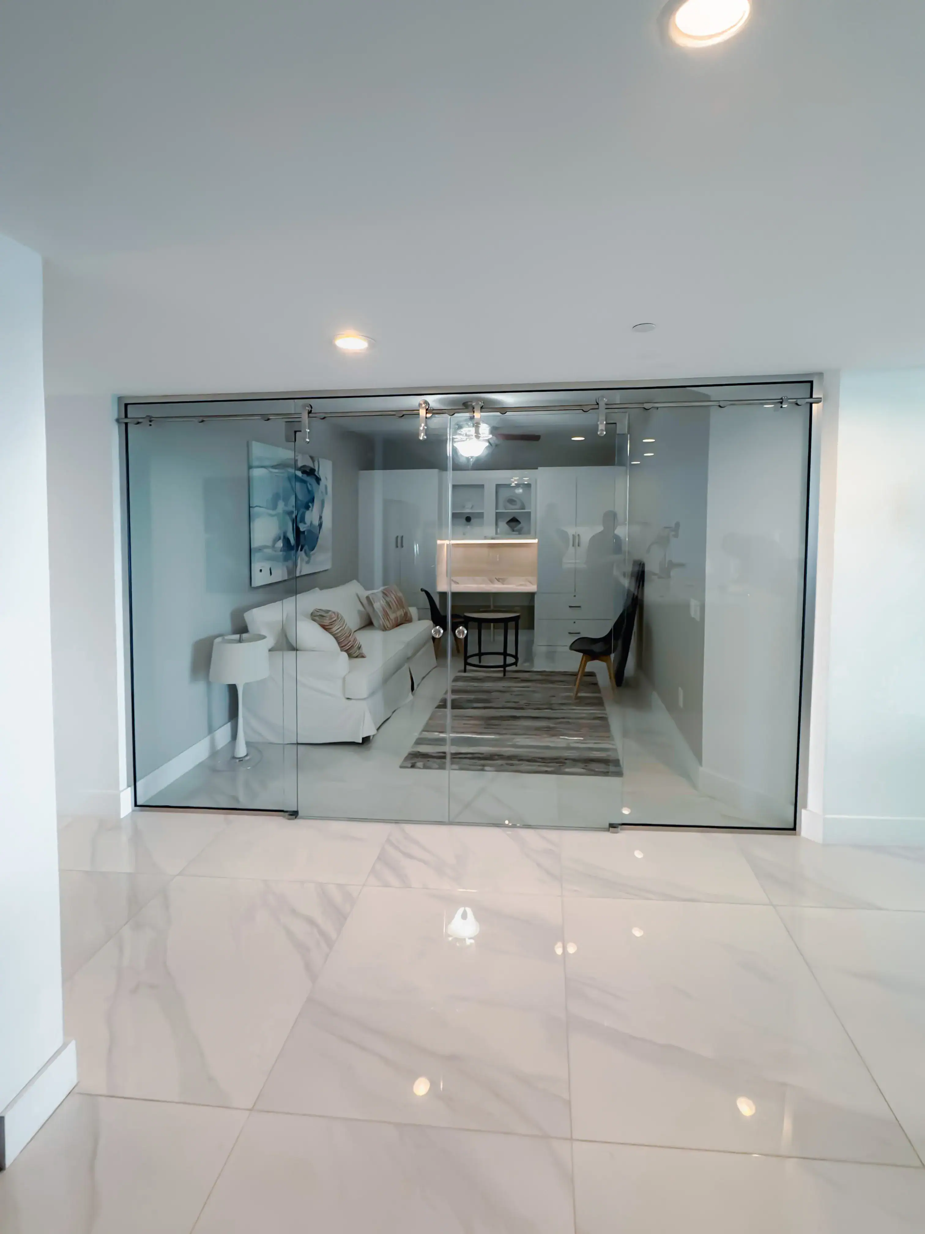 High-quality glass door separates living space with modern style.