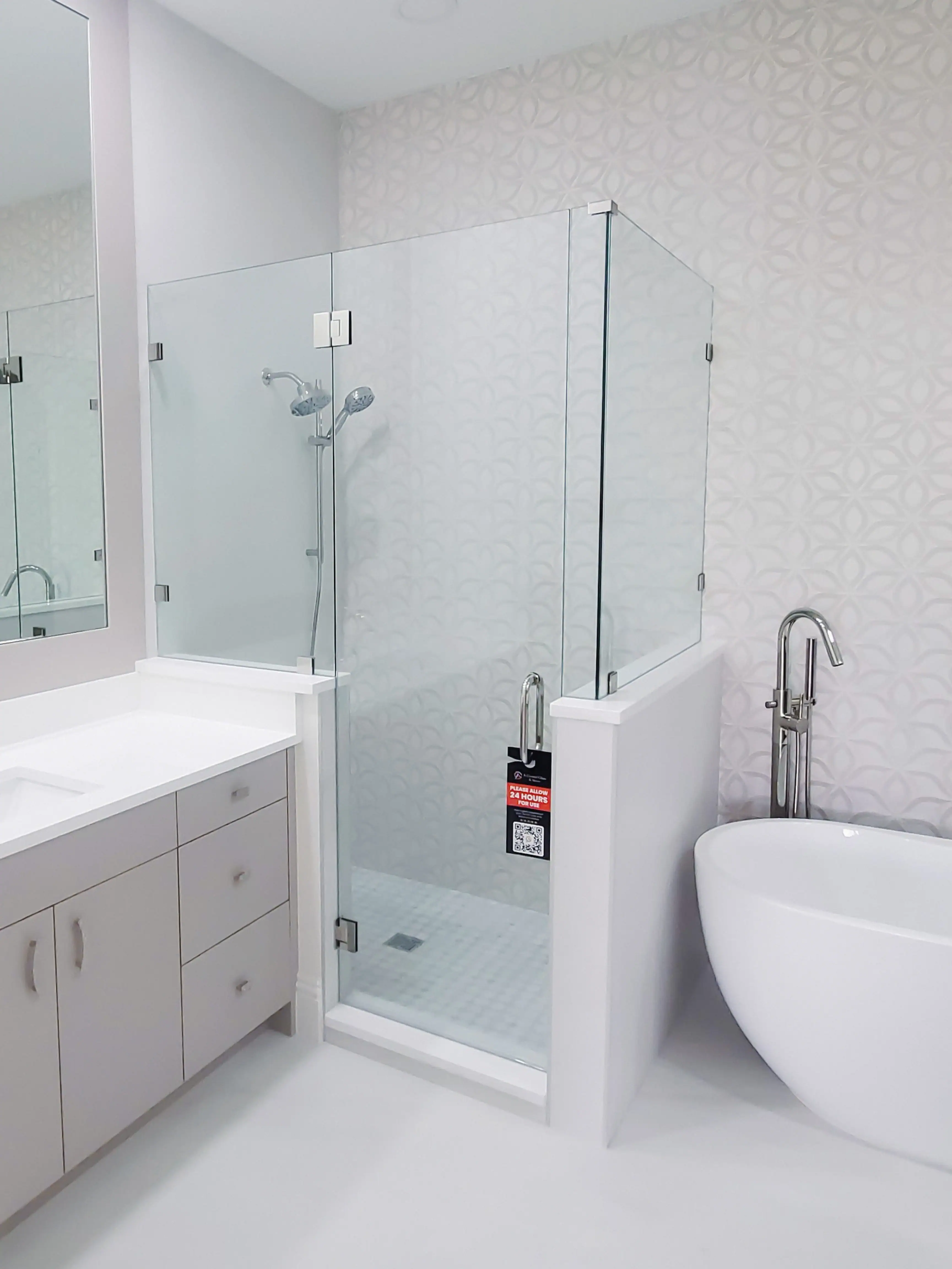 High-quality glass shower door for modern bathrooms with sleek hardware.