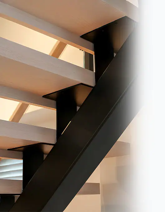 The Tokyo stairs combine tubular steel integrity with geometric craftsmanship. Built around a central spine, each step is engineered for open-concept impact.