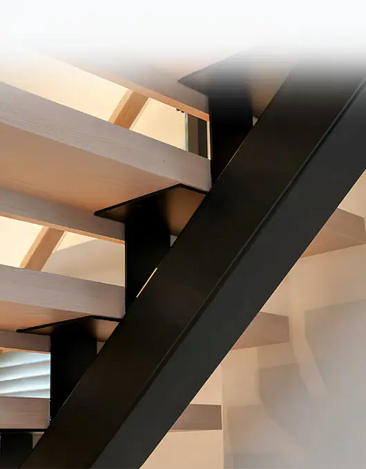 The Tokyo stairs combine tubular steel integrity with geometric craftsmanship. Built around a central spine, each step is engineered for open-concept impact.