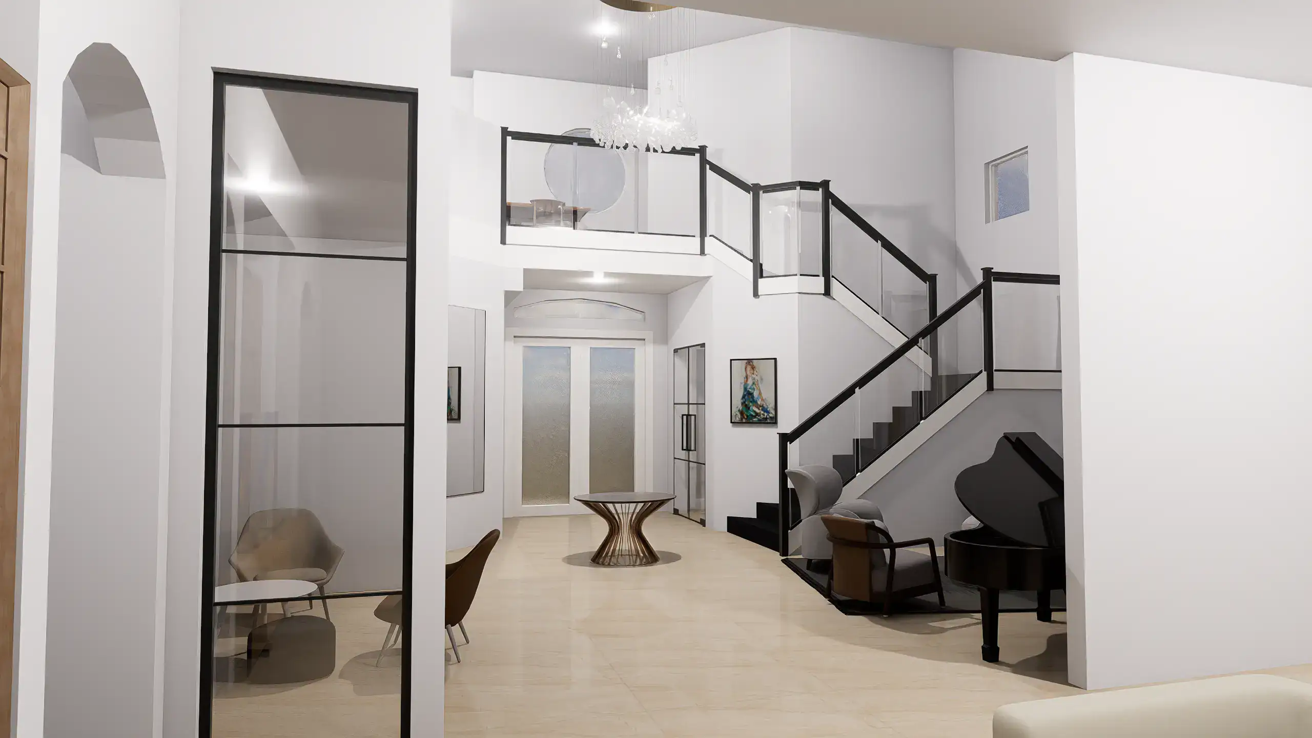 Beautiful glass and mirror features enhancing contemporary home decor and style.