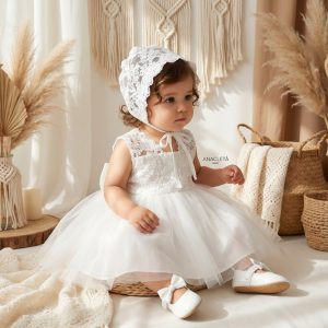 VESTIDO BAUTIZO PRINCESS LETICIA ( sin manga ) incluye diadema y gorro
